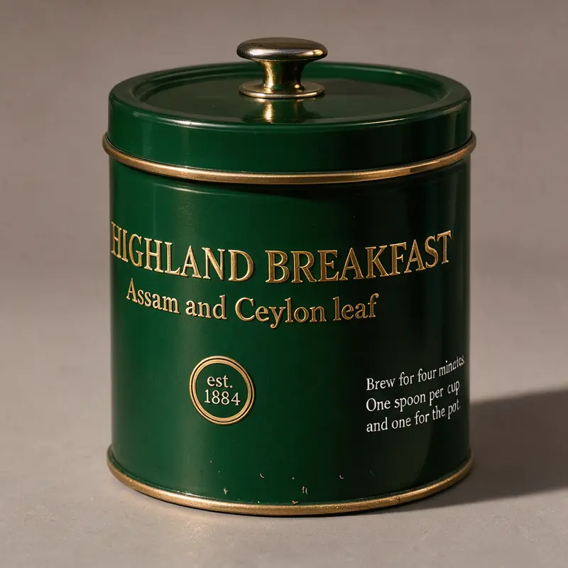 FLUX.3 Klein: Tea tin HIGHLAND BREAKFAST