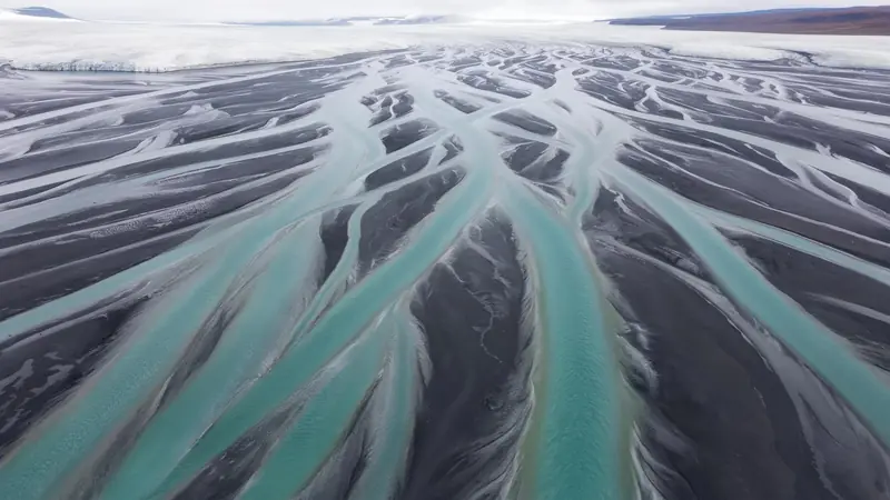FLUX.3 Klein: Aerial view of a glacial river delta