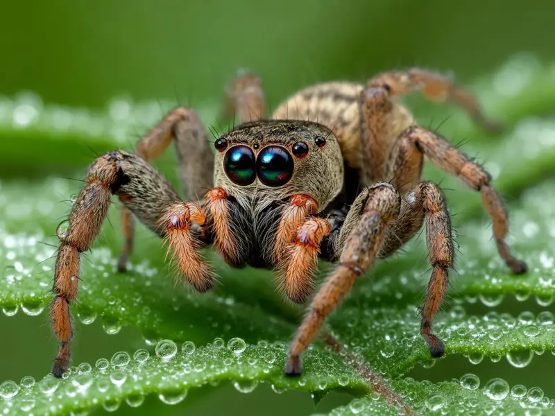 FLUX.3 Klein: Jumping spider on a dewy fern