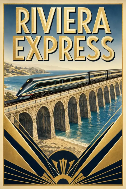 FLUX.3 Klein: Art deco travel poster RIVIERA EXPRESS