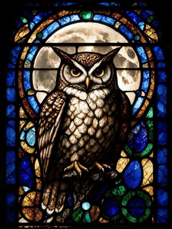 FLUX.3 Klein: Stained glass owl and full moon