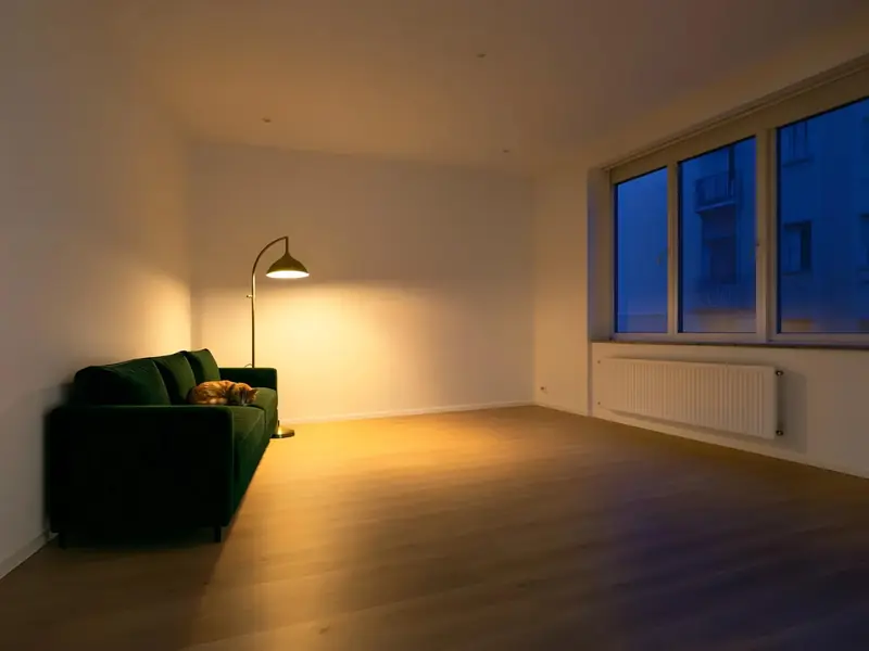 FLUX.3 Klein: Empty living room, furnished in three edits