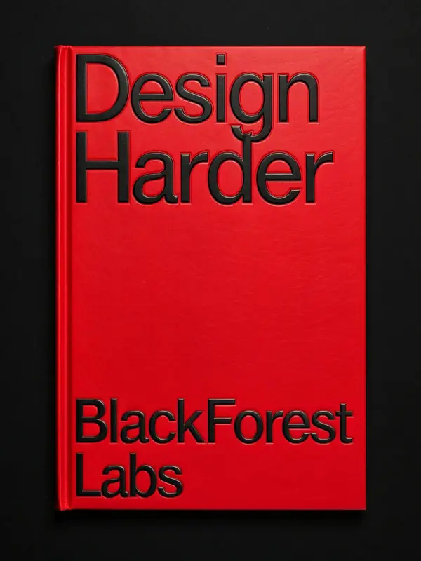 FLUX.3 Klein: A red book cover reading Design Harder