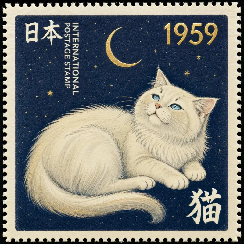 FLUX.3 Klein: Postage stamp with a cat and kanji
