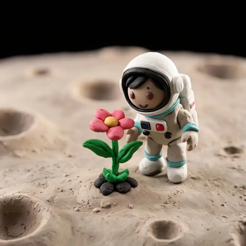 FLUX.3 Klein: Claymation astronaut planting a flower on the moon