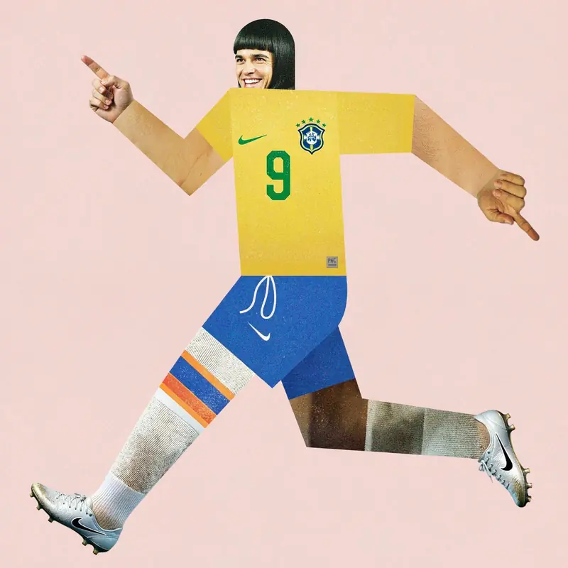 FLUX.3 Klein: Collage illustration of a footballer in a yellow number 9 shirt