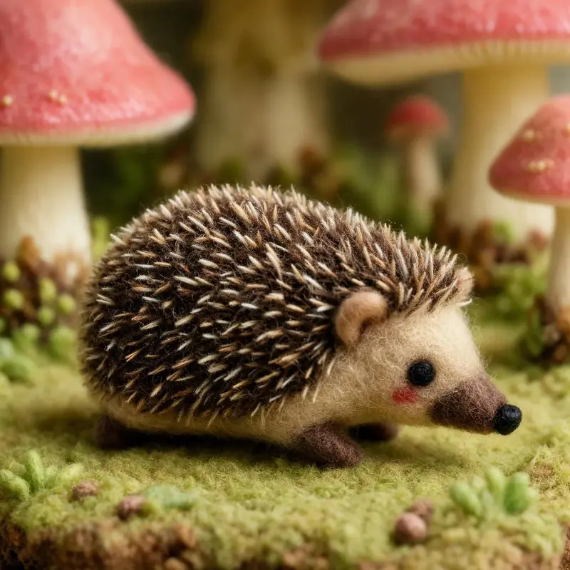 FLUX.3 Klein: Needle-felted hedgehog in a mushroom forest