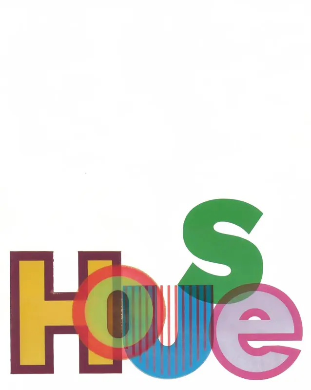 FLUX.3 Klein: Overlapping colourful letters spelling House