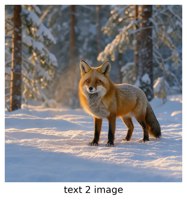 FLUX.3 Klein: Red fox in a snowy clearing at golden hour