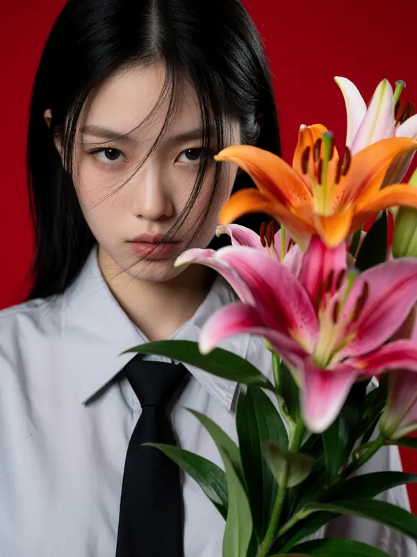 Krea 2 Turbo: Portrait with lilies on red