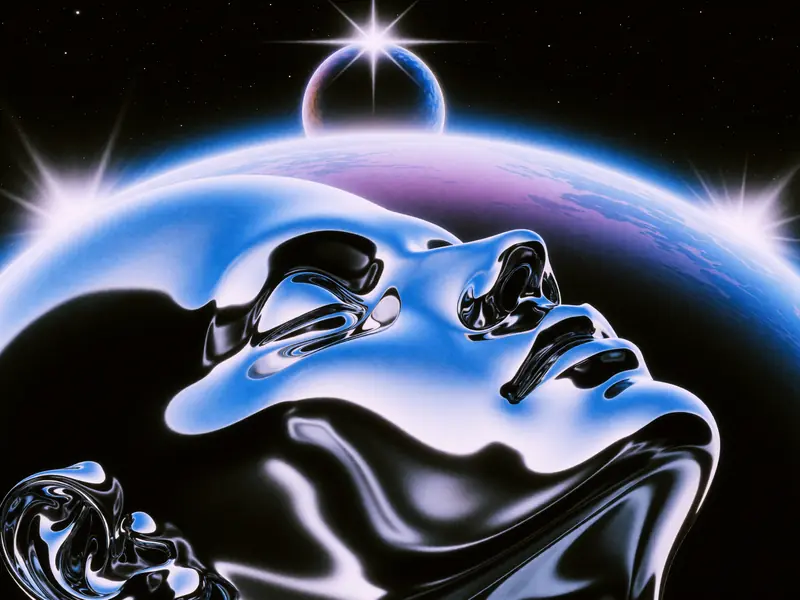Krea 2 Turbo: Retro airbrush chrome face