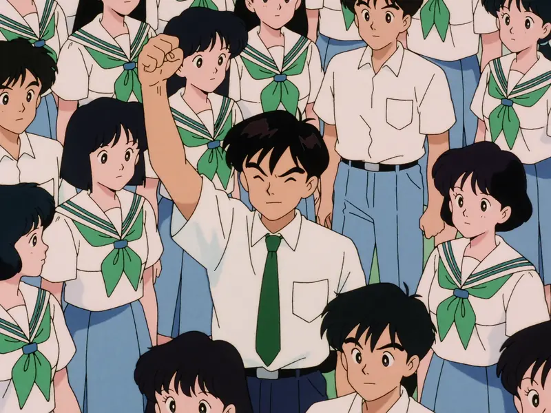 Krea 2 Turbo: 1990s cel-anime crowd scene