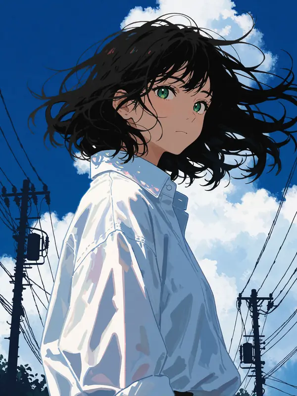 Krea 2 Turbo: Anime girl looking back in the wind