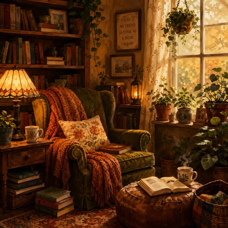 Krea 2 (tier not stated): Cozy reading nook illustration