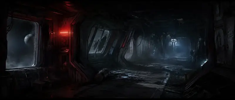 Krea 2 (tier not stated): Derelict space-station corridor